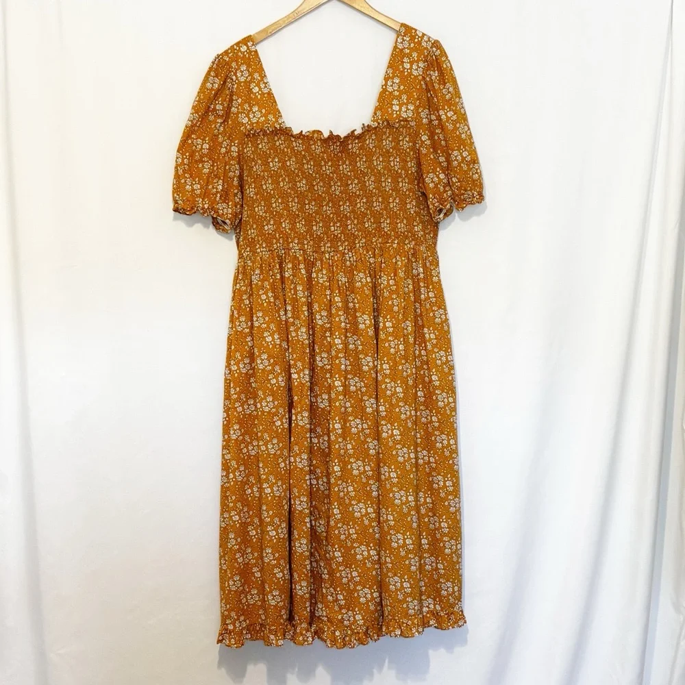 Anthropologie Mender Smocked Yellow Floral Midi Dress Size 3X - Picture 3 of 9
